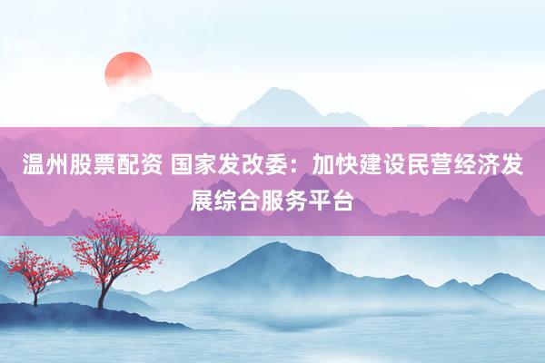 温州股票配资 国家发改委：加快建设民营经济发展综合服务平台