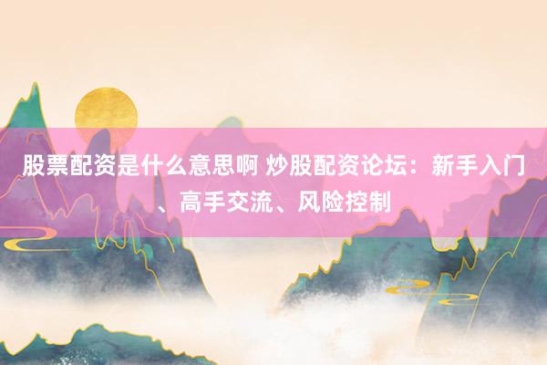 股票配资是什么意思啊 炒股配资论坛：新手入门、高手交流、风险控制