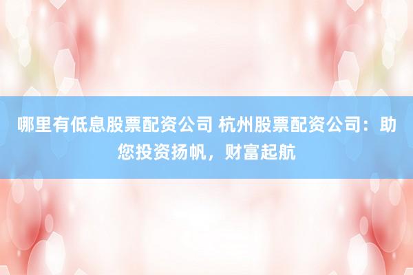 哪里有低息股票配资公司 杭州股票配资公司：助您投资扬帆，财富起航